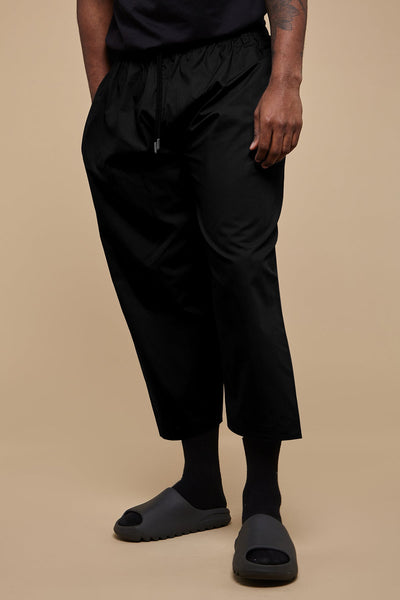 Jet Black Wide Leg Cotton Trousers - CAVE
