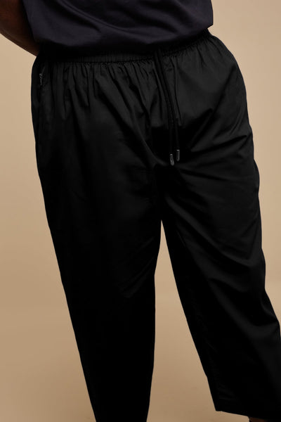 Jet Black Wide Leg Cotton Trousers - CAVE