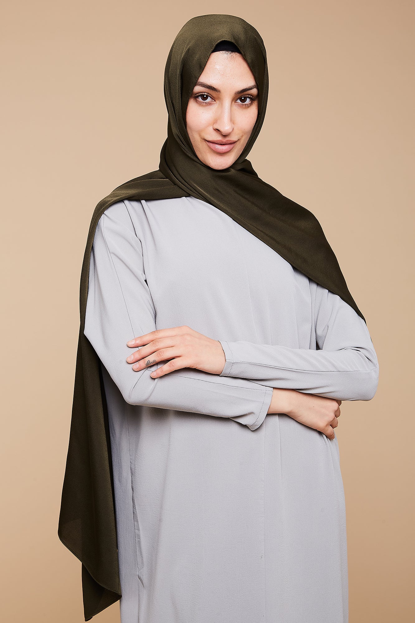 Khaki Grain Satin Hijab - CAVE