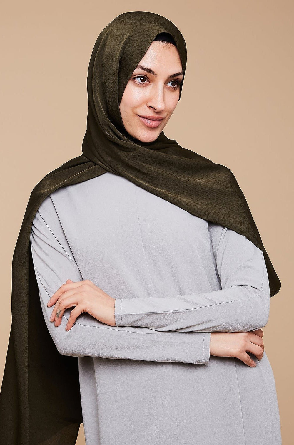 Khaki Grain Satin Hijab - CAVE