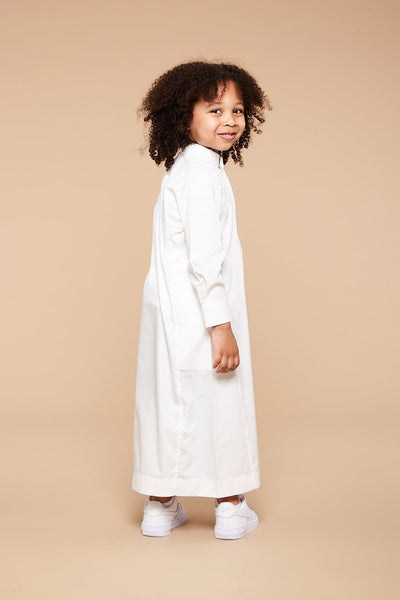 Linen Cream Piping Collar Kids Thobe - CAVE