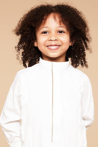 Linen Cream Piping Collar Kids Thobe - CAVE