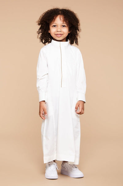 Linen Cream Piping Collar Kids Thobe - CAVE