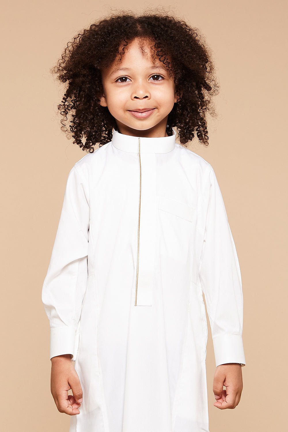 Linen Cream Piping Collar Kids Thobe - CAVE