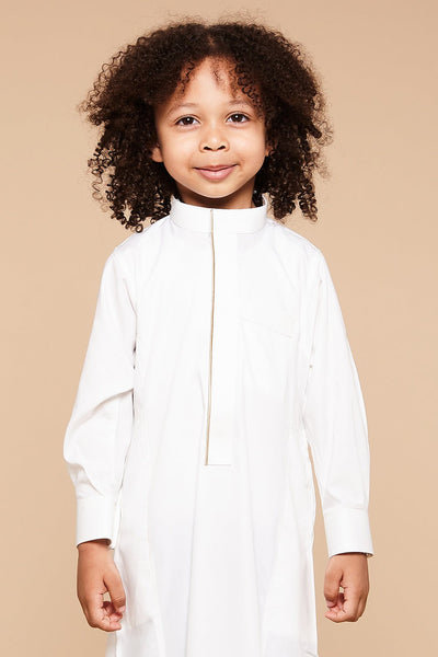Linen Cream Piping Collar Kids Thobe - CAVE