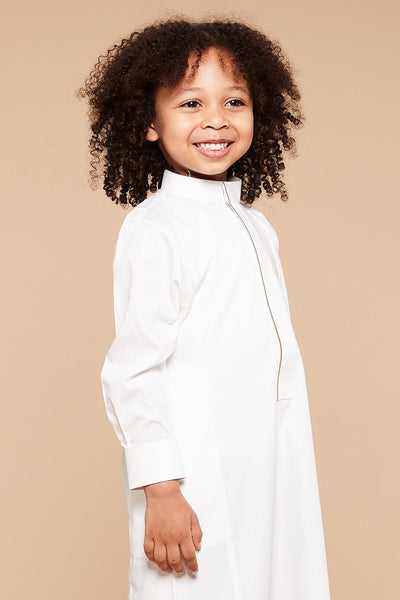 Linen Cream Piping Collar Kids Thobe - CAVE