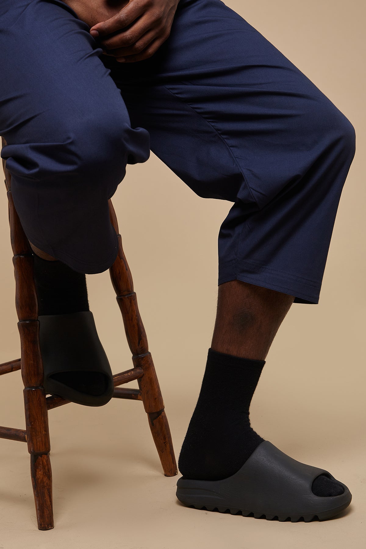 Maritime Blue Wide Leg Cotton Trousers - CAVE