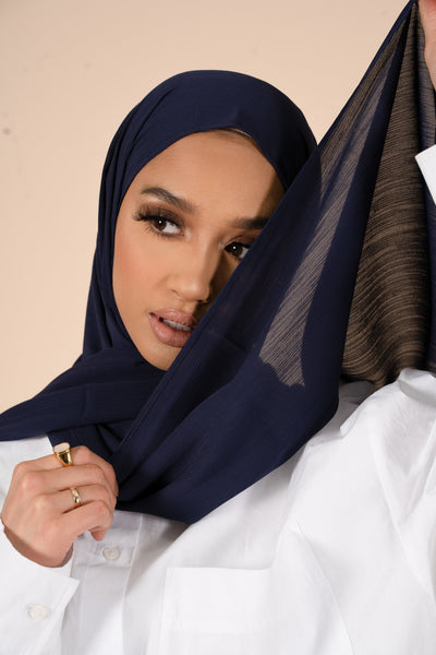 Midnight Navy Crinkle Soft Crepe Hijab - CAVE