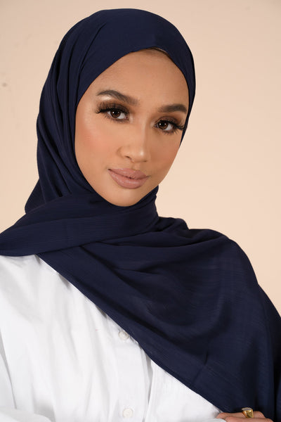 Midnight Navy Crinkle Soft Crepe Hijab - CAVE