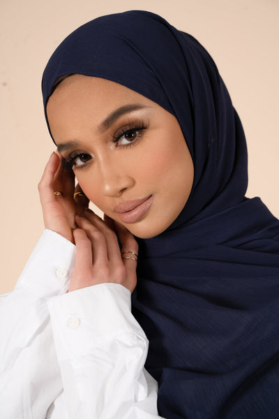 Midnight Navy Crinkle Soft Crepe Hijab - CAVE