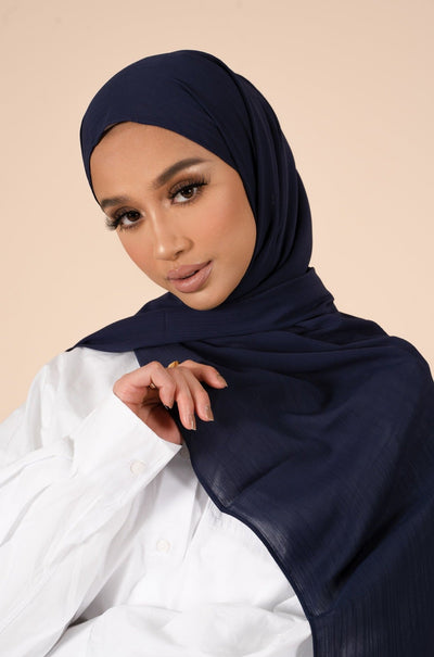 Midnight Navy Crinkle Soft Crepe Hijab - CAVE