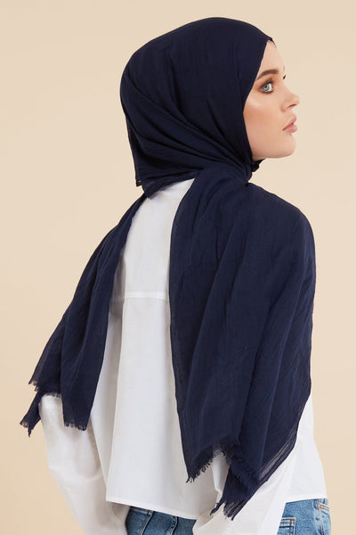 Navy Cotton & Silk Hijab - CAVE