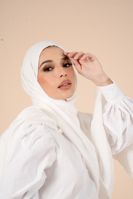Oyster White Cotton & Wool Hijab - CAVE