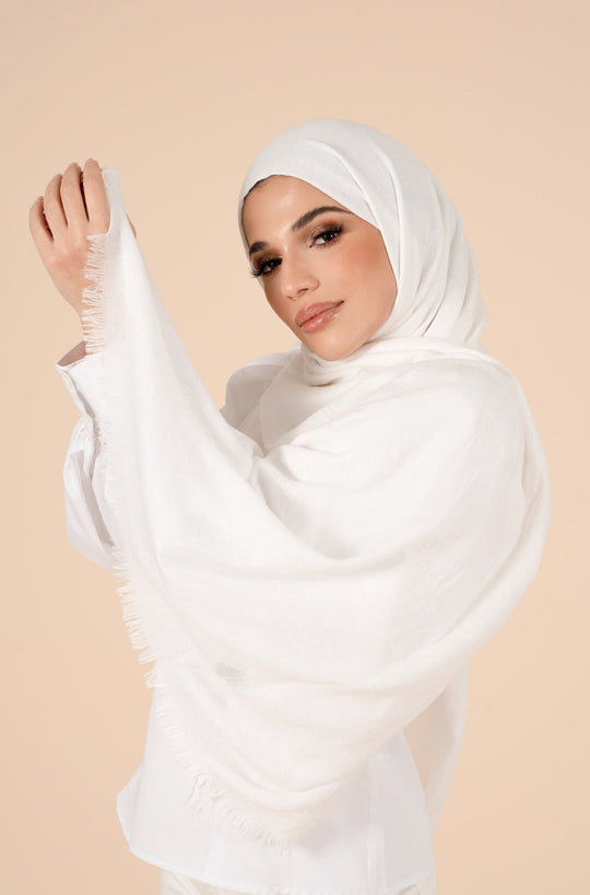 Oyster White Cotton & Wool Hijab - CAVE