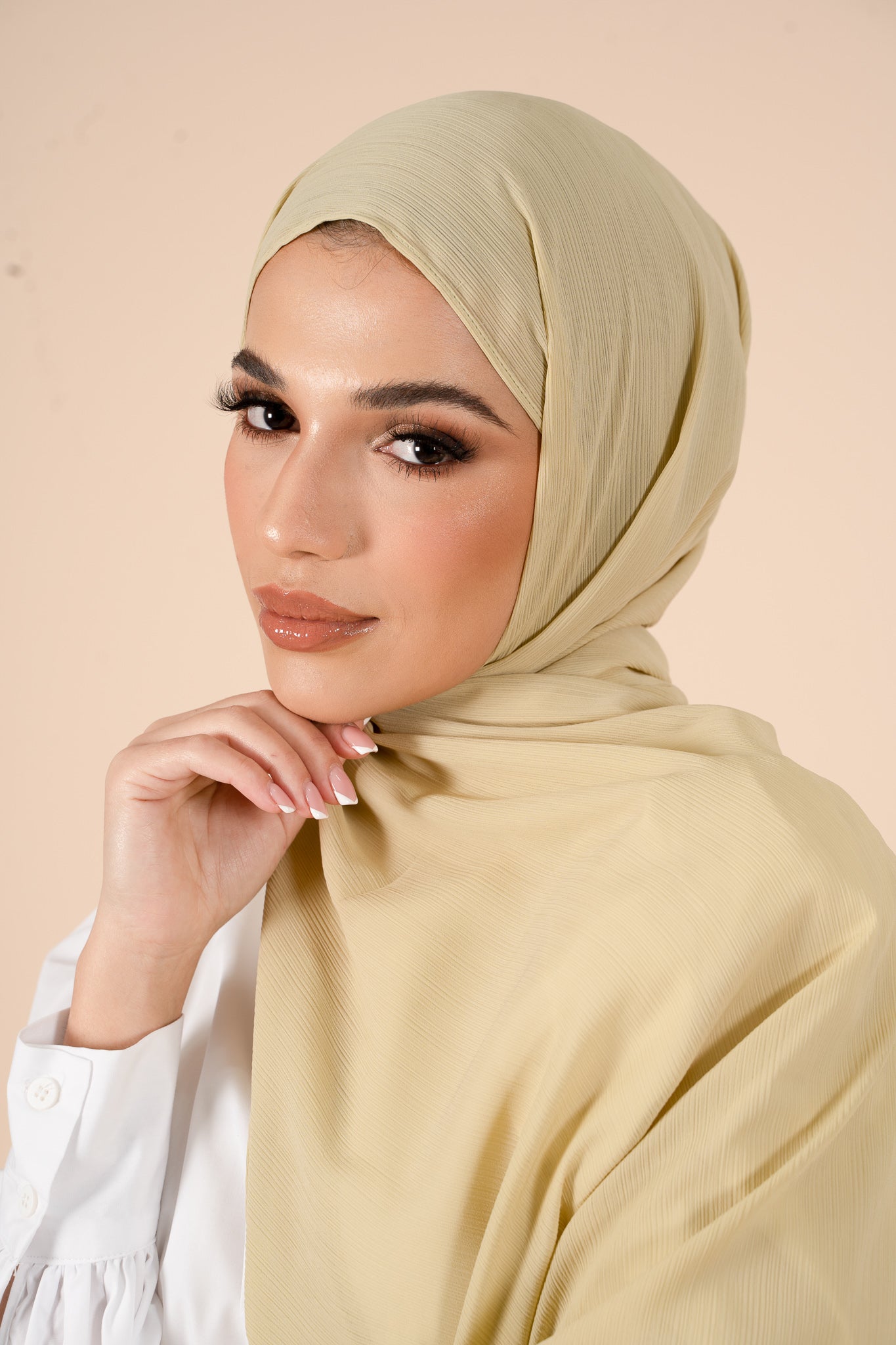 Pale Olive Crinkle Soft Crepe Hijab - CAVE