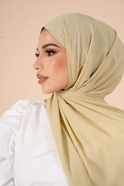 Pale Olive Crinkle Soft Crepe Hijab - CAVE