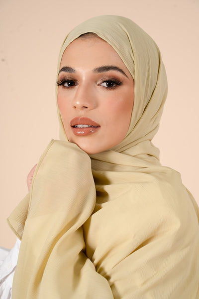 Pale Olive Crinkle Soft Crepe Hijab - CAVE