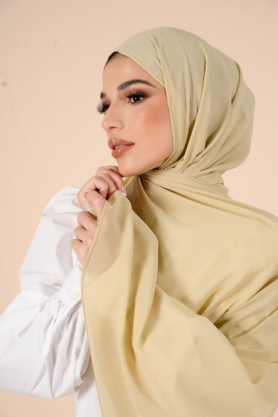Pale Olive Crinkle Soft Crepe Hijab - CAVE