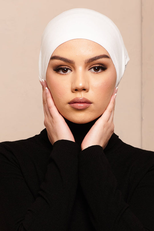 Pure White Bamboo Jersey Hijab Cap - CAVE