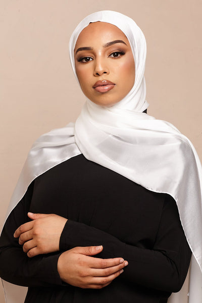 Pure White Soft Satin Hijab - CAVE