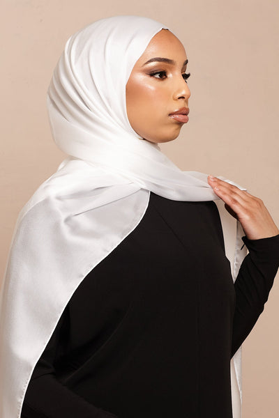Pure White Soft Satin Hijab - CAVE