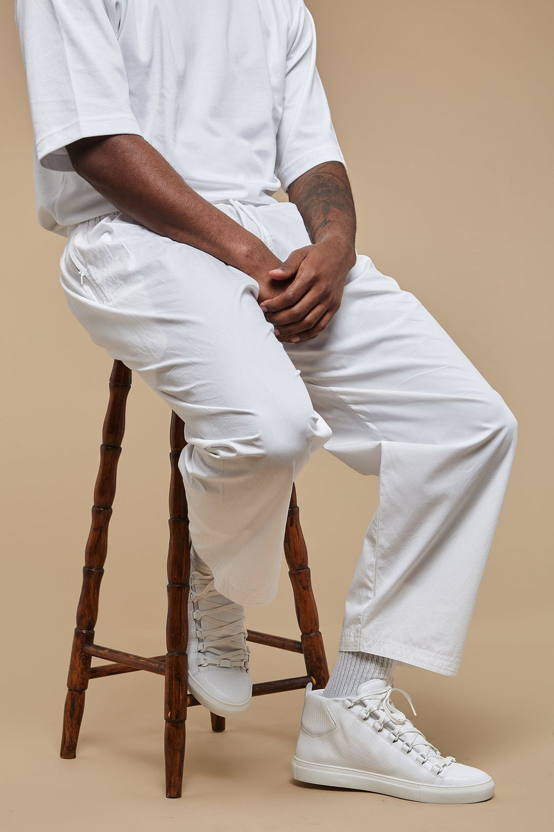 Pure White Wide Leg Cotton Trousers - CAVE