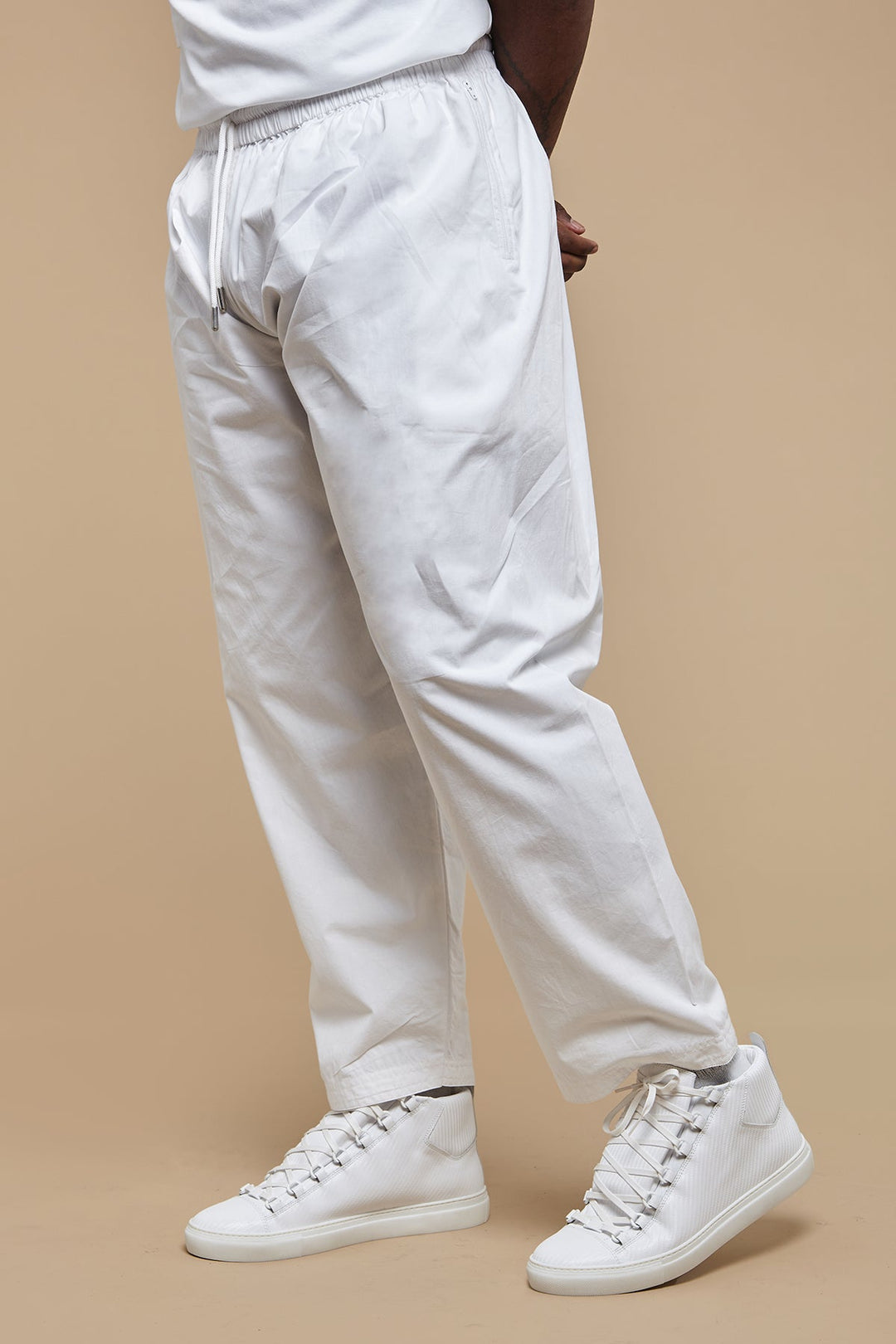 Pure White Wide Leg Cotton Trousers - CAVE
