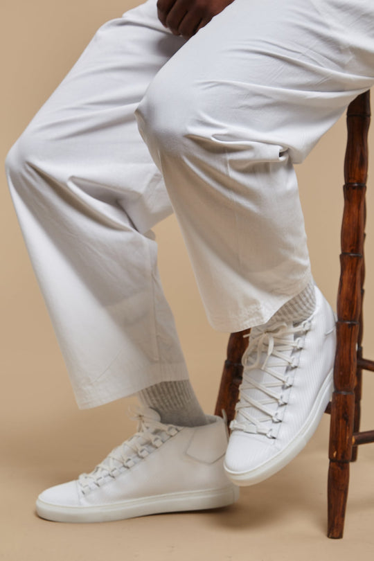 Pure White Wide Leg Cotton Trousers - CAVE