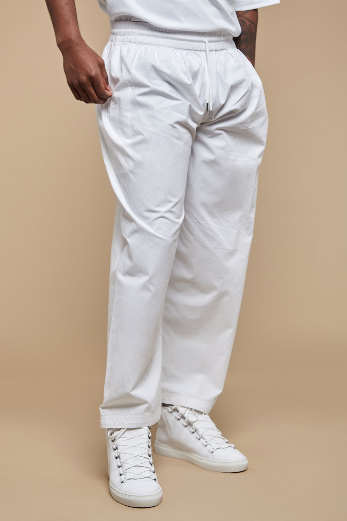 Pure White Wide Leg Cotton Trousers - CAVE