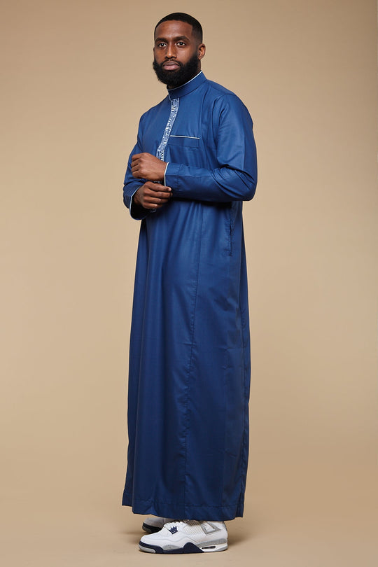 Royal Blue Arabesque Collar Thobe - CAVE