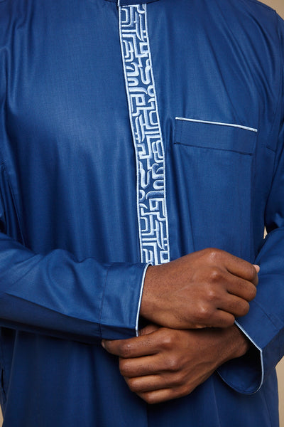Royal Blue Arabesque Collar Thobe - CAVE
