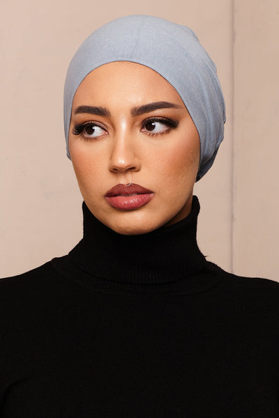 Satin-Blend Blue Blizzard Bamboo Jersey Hijab Cap - CAVE