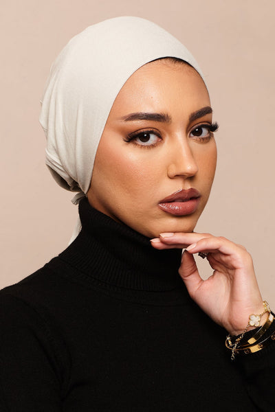 Satin-Blend Foggy Grey Bamboo Jersey Hijab Cap - CAVE