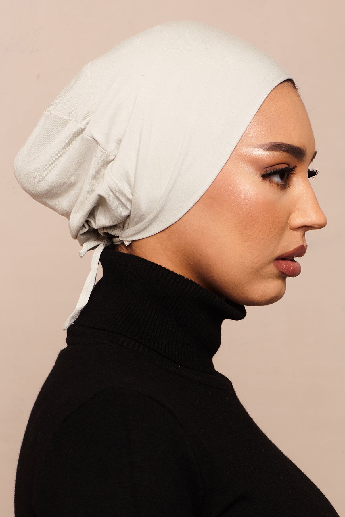 Satin-Blend Foggy Grey Bamboo Jersey Hijab Cap - CAVE