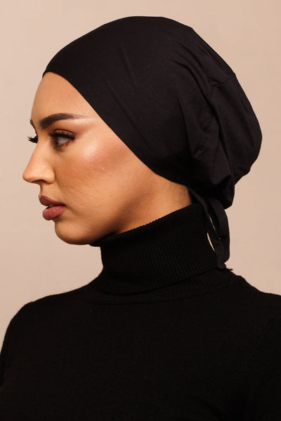 Satin-Blend Jet Black Bamboo Jersey Hijab Cap - CAVE