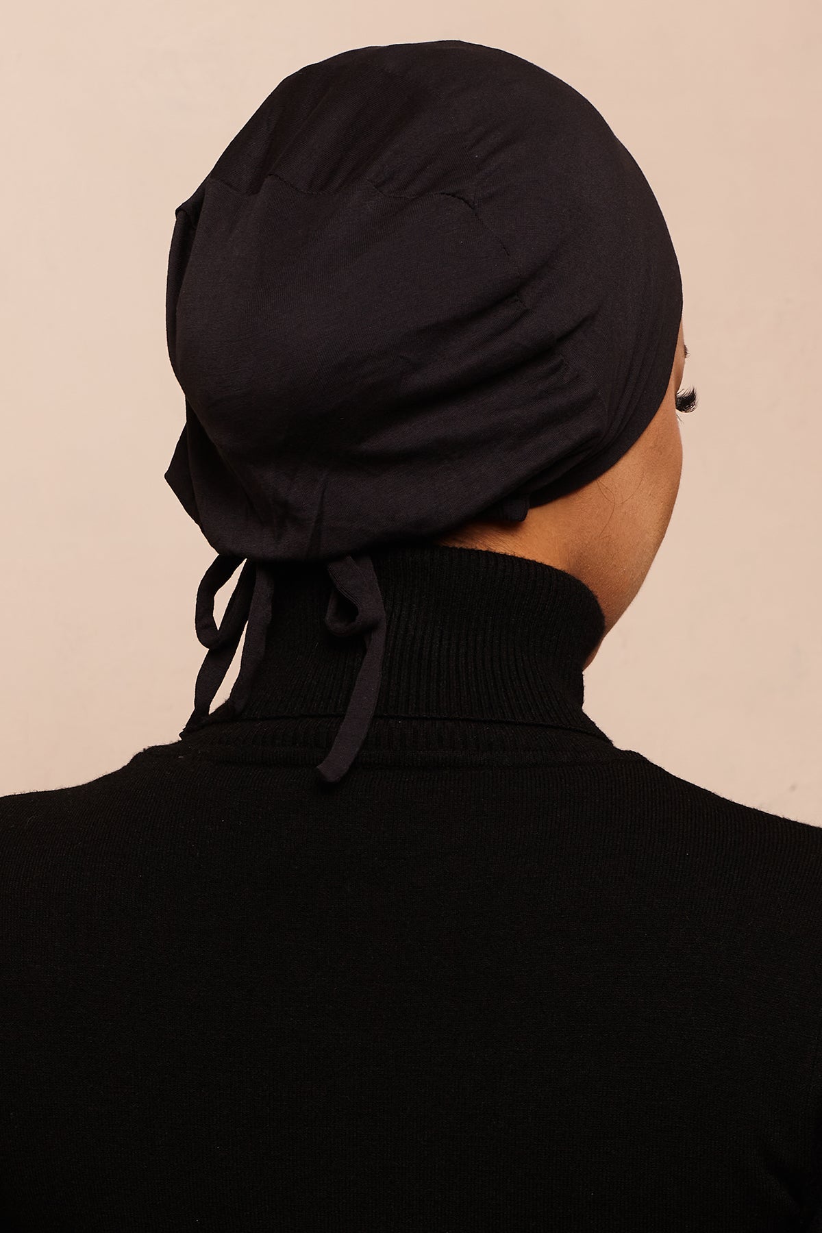 Satin-Blend Jet Black Bamboo Jersey Hijab Cap - CAVE