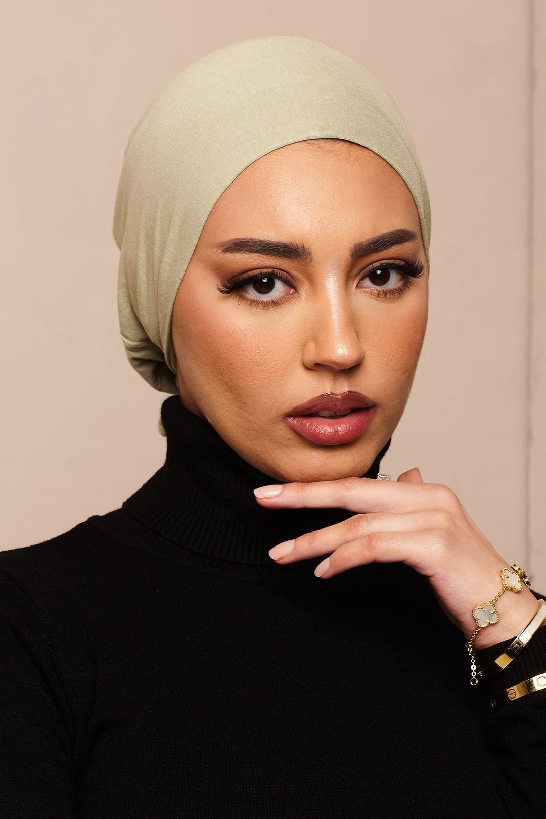 Satin-blend Lint Green Bamboo Jersey Hijab Cap - CAVE
