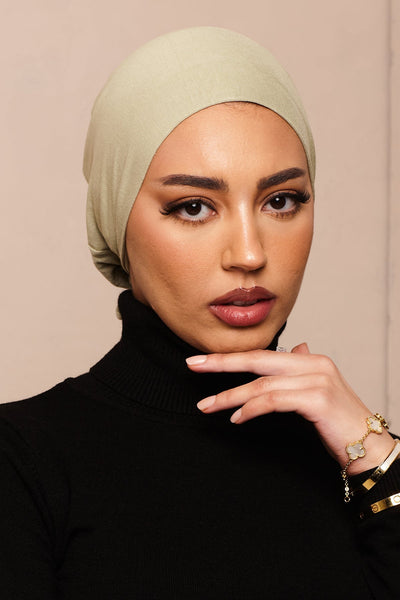 Satin-blend Lint Green Bamboo Jersey Hijab Cap - CAVE
