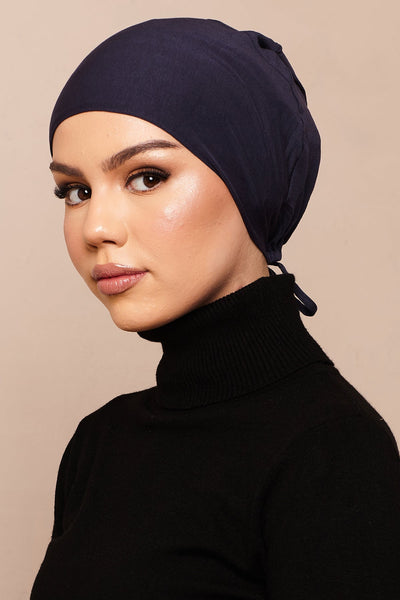 Satin-Blend Maritime Blue Bamboo Jersey Hijab Cap - CAVE