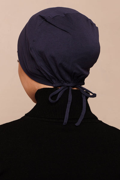 Satin-Blend Maritime Blue Bamboo Jersey Hijab Cap - CAVE