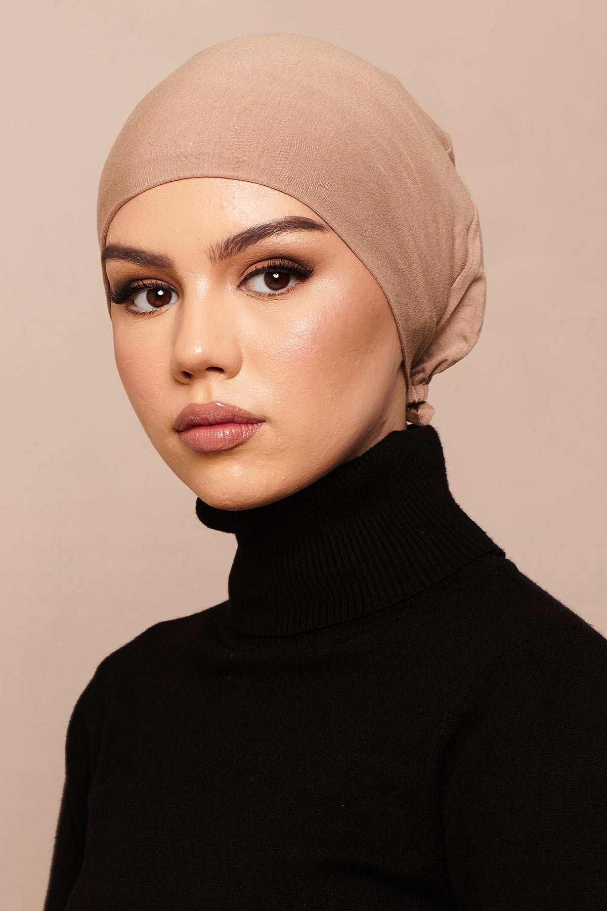 Satin-Blend Mocha Meringue Bamboo Jersey Hijab Cap - CAVE