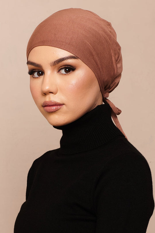 Satin-Blend Mocha Mousse Bamboo Jersey Hijab Cap - CAVE