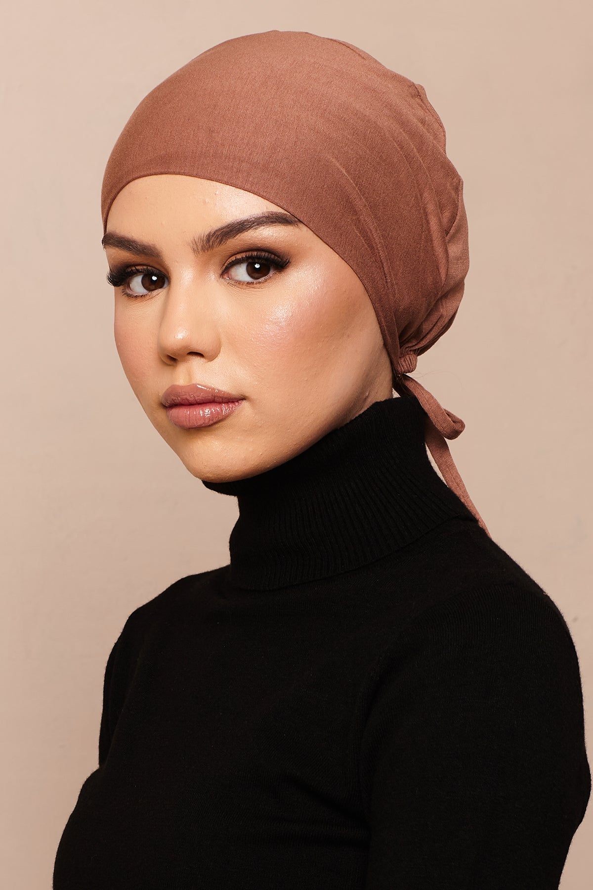 Satin-Blend Mocha Mousse Bamboo Jersey Hijab Cap - CAVE