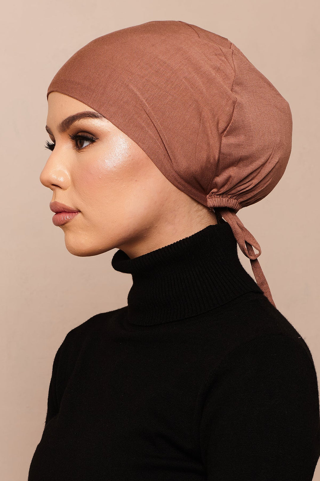 Satin-Blend Mocha Mousse Bamboo Jersey Hijab Cap - CAVE