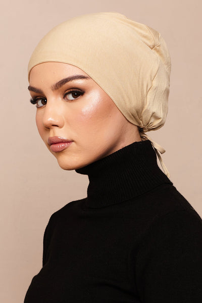 Satin-Blend Pastel Yellow Bamboo Jersey Hijab Cap - CAVE
