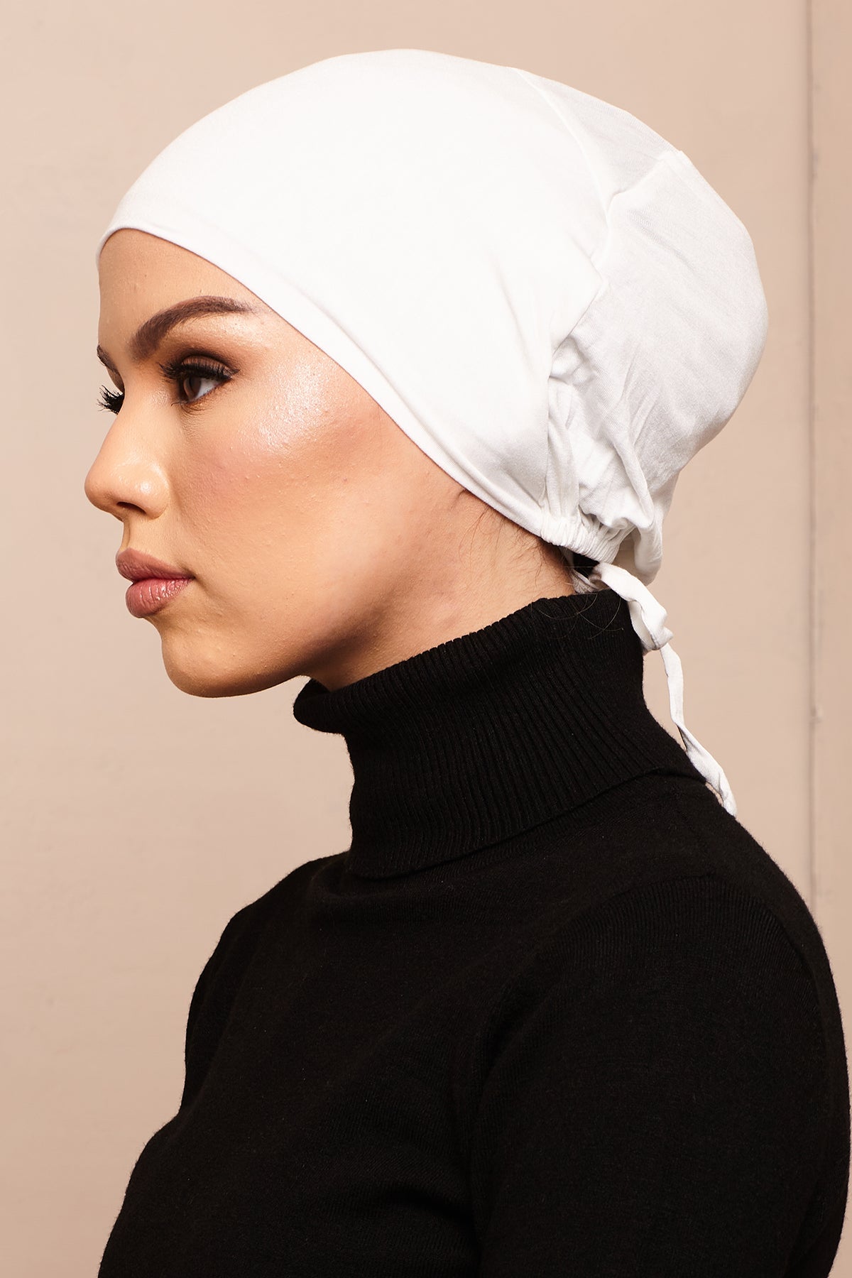 Satin-Blend Pure White Bamboo Jersey Hijab Cap - CAVE