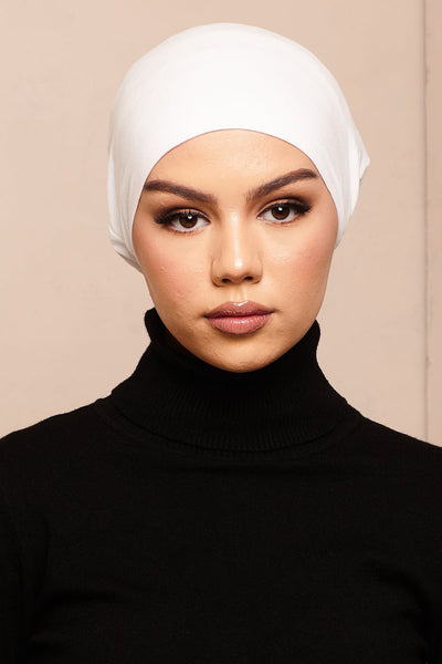 Satin-Blend Pure White Bamboo Jersey Hijab Cap - CAVE