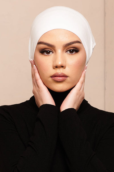 Satin-Blend Pure White Bamboo Jersey Hijab Cap - CAVE