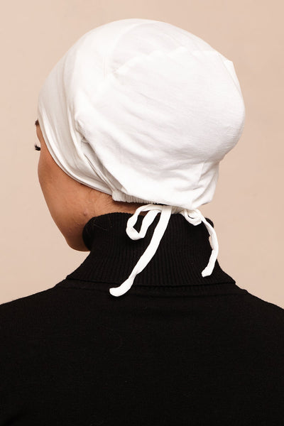 Satin-Blend Pure White Bamboo Jersey Hijab Cap - CAVE