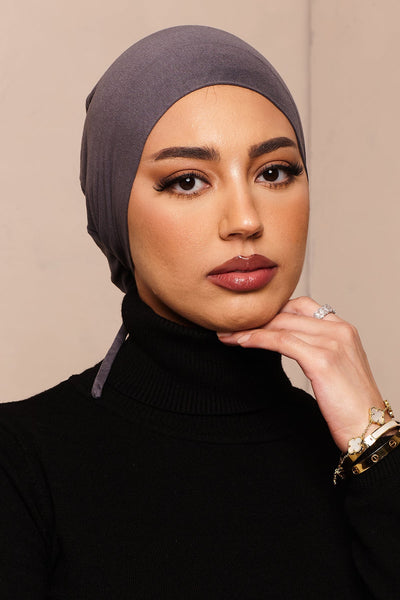 Satin-Blend Shadow Charcoal Bamboo Jersey Hijab Cap - CAVE